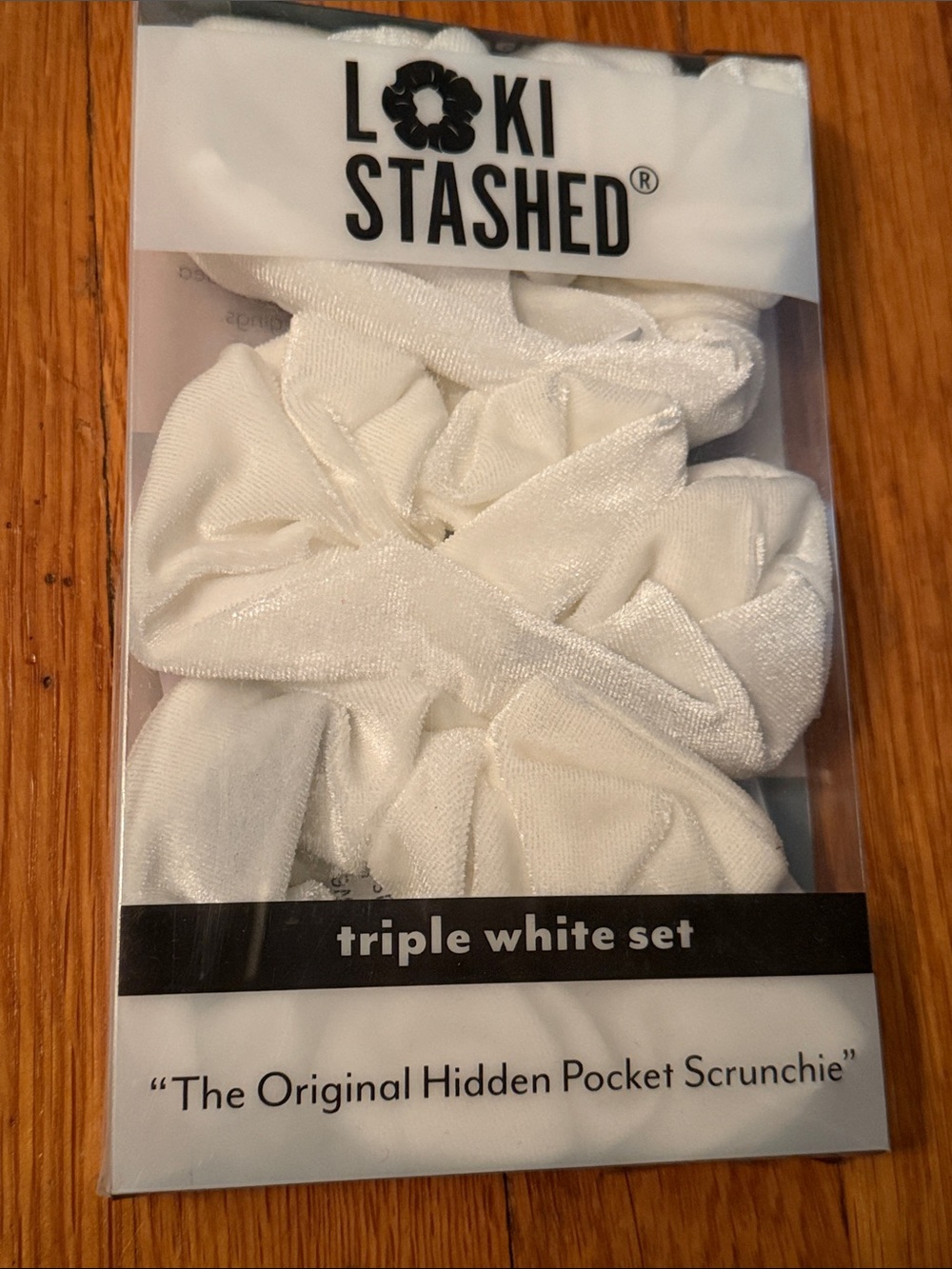 Triple White Hidden Pocket Scrunchie Set